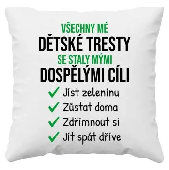 Žertovný předmět Všechny mé dětské tresty - polštář s potiskem- Tričkový.cz