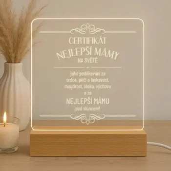 Žertovný předmět Certifikát nejlepší mámy na světě - LED lampička s gravírováním- Tričkový.cz