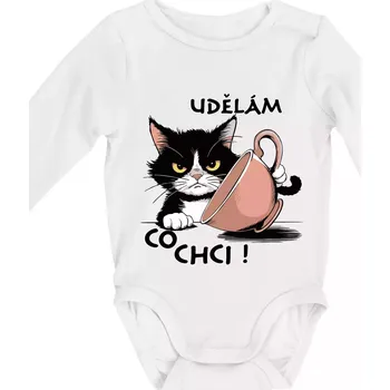 Kočka - udělám co chci - Body kojenecké s dlouhým rukávem - Dlouhý r. 6-12 měs ( Bílá )