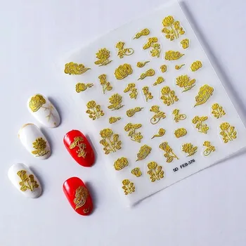 samolepka Samolepky Zlaté 3D samolepky na nehty - Vystouplé vzory - Květiny