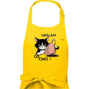 Kuchyňská zástěra Kočka - udělám co chci - Pánská zástěra na vaření - Univerzální velikost ( Žlutá )