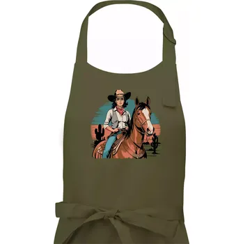 Kuchyňská zástěra Cowgirl vintage na koni - Dámská zástěra na vaření - Univerzální velikost ( Khaki )