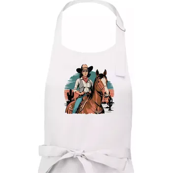 Kuchyňská zástěra Cowgirl vintage na koni - Dámská zástěra na vaření - Univerzální velikost ( Bílá )