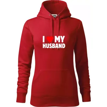 Dámská mikina I love my husband - Mikina dámská Cape s kapucí - L ( Červená )