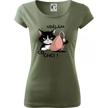 Dámské tričko Kočka - udělám co chci - Dámské triko Pure - XS ( Khaki )