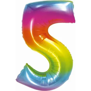 Balónek Fóliový balónek číslice pět duhový, 76 cm