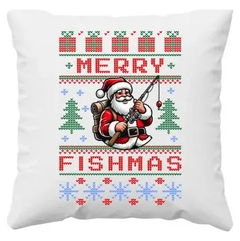 Žertovný předmět Merry Fishmas - polštář s potiskem- Tričkový.cz