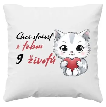 Žertovný předmět Chci strávit s tebou 9 životů - polštář s potiskem- Tričkový.cz