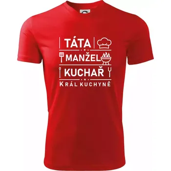 Pánské tričko Táta manžel kuchař král kuchyně - Pánské triko Fantasy sportovní (dresovina) - 3XL ( Červená )