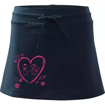 Dámská sukně Svatba - kreslené srdce - Sportovní sukně - two in one - L ( Námořní modrá (velmi tmavá - téměř černá) )