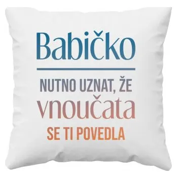Žertovný předmět Babičko, nutno uznat, že vnoučata se ti povedla - polštář s potiskem- Tričkový.cz