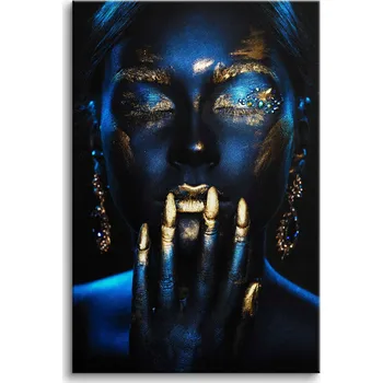Obraz Moderní obraz Portrét na plátně Žena Modrá a Zlatá Glamour