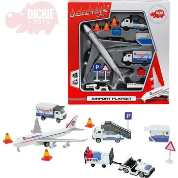 DICKIE Letiště hrací set airport letadlo + 3 auta s doplňky kov v krabici | AS70