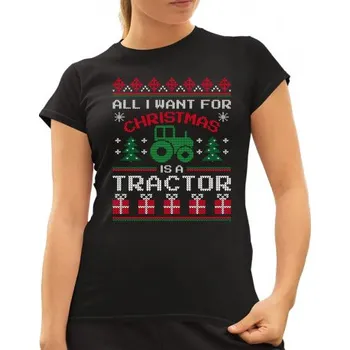 Žertovný předmět All I want for Christmas is a tractor - dámské tričko s potiskem- Tričkový.cz