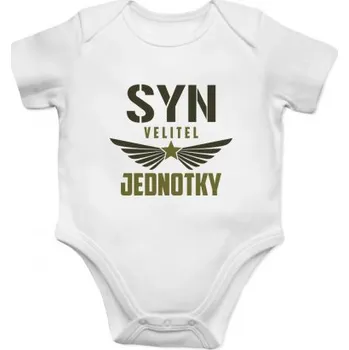 Žertovný předmět Syn velitel jednotky - dětské body s potiskem- Tričkový.cz