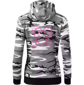 Dámská mikina Svatba - kreslené srdce - Dámská mikina trendy zipper s kapucí - S ( Šedý maskáč )