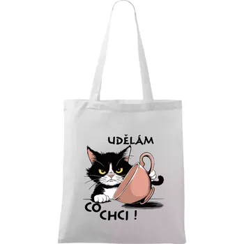 Nákupní taška Kočka - udělám co chci - Taška bavlněná - 42 x 38 cm ( Bílá )