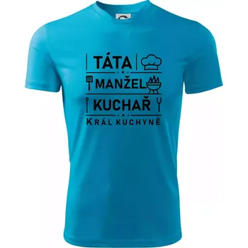 Pánské tričko Táta manžel kuchař král kuchyně - Pánské triko Fantasy sportovní (dresovina) - L ( Světlý tyrkys )