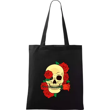 Lebka držící růži - Taška bavlněná - 42 x 38 cm ( Černá )