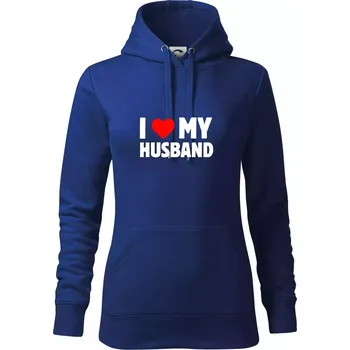 Dámská mikina I love my husband - Mikina dámská Cape s kapucí - S ( Královská modrá )
