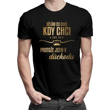 Žertovný předmět Dělám, co chci, kdy chci a kde chci, protože jsem v důchodu - pánské tričko s potiskem- Tričkový.cz