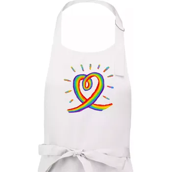 Kuchyňská zástěra Srdce pride duha kreslená - Dámská zástěra na vaření - Univerzální velikost ( Bílá )