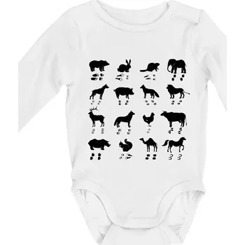 Zvířecí stopy s obrázkem zvířete - stopy zvířat - Body kojenecké s dlouhým rukávem - Dlouhý r. do 3 měs ( Bílá )