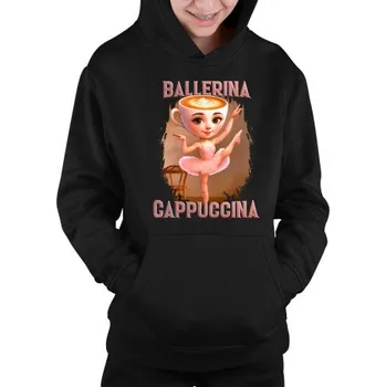 Žertovný předmět Ballerina Cappuccina V2 - Italian Brainrot - dětská mikina s kapucí- Tričkový.cz