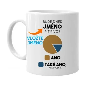 Žertovný předmět Bude dnes (jméno) pít pivo? - hrnek s potiskem - personalizovaný produkt- Tričkový.cz