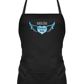 Žertovný předmět Jméno - všemohoucí máma - zástěra s potiskem - personalizovaný produkt- Tričkový.cz