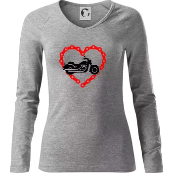 Dámské tričko Moto srdce řetěz - chopper - Triko dámské Elegance - 2XL ( Tmavě šedý melír )