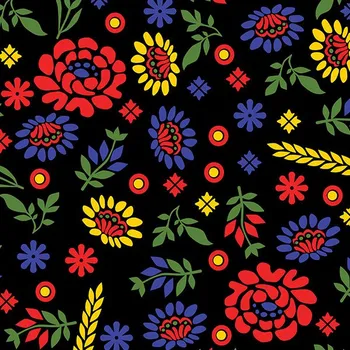 Satén elastický šarišský lidový kroj - barevná na černém