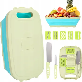 Kuchyňské prkénko 9W1 SKLÁDACÍ PRKÉNKO NA KRÁJENÍ, KRÁJEČ, CEDNÍK A PŘENOSNÝ ODKAPÁVACÍ KOŠÍK