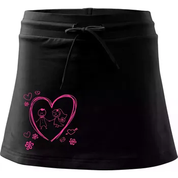 Dámská sukně Svatba - kreslené srdce - Sportovní sukně - two in one - XL ( Černá )