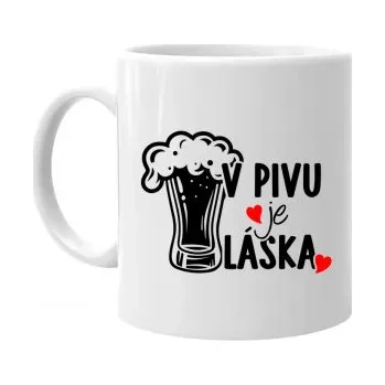 Žertovný předmět V pivu je láska - hrnek s potiskem- Tričkový.cz