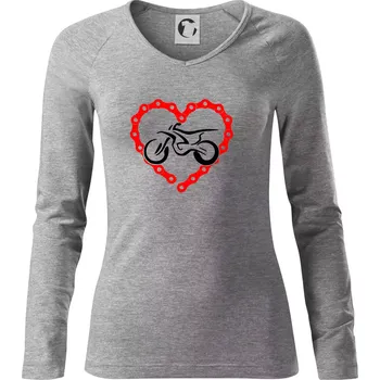 Dámské tričko Moto srdce řetěz - enduro - Triko dámské Elegance - L ( Tmavě šedý melír )