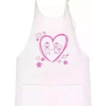 Kuchyňská zástěra Svatba - kreslené srdce - Dětská zástěra na vaření - Univerzální velikost ( Bílá )