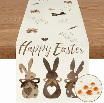ubrus Běhoun na stůl Velikonoční jarní imitace lnu se zajíčky 40 x 240 cm