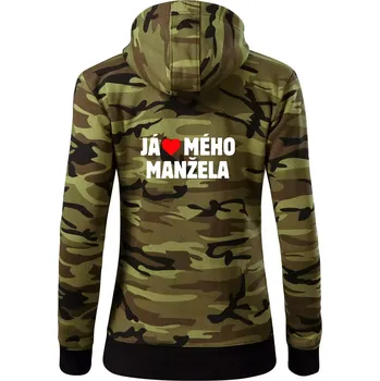 Dámská mikina Já miluju svého manžela - Dámská mikina trendy zipper s kapucí - L ( Zelený maskáč )