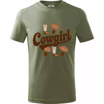 Chlapecké oblečení Cowgirl nápis a oblečení - Tričko dětské bavlněné - 104-110cm / 3-4 roky ( Khaki )