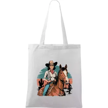 Cowgirl vintage na koni - Taška bavlněná - 42 x 38 cm ( Bílá )