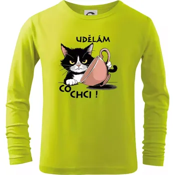 Dětská móda Kočka - udělám co chci - Triko dětské Long Sleeve - 146 cm/10 let ( Limetková )