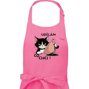 Kuchyňská zástěra Kočka - udělám co chci - Dámská zástěra na vaření - Univerzální velikost ( Růžová )
