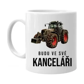 Žertovný předmět Budu ve své kanceláři - hrnek s potiskem- Tričkový.cz