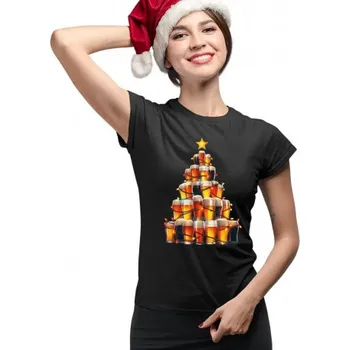 Žertovný předmět Vánoční pivní stromeček - dámské tričko s potiskem- Tričkový.cz