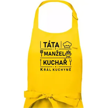 Kuchyňská zástěra Táta manžel kuchař král kuchyně - Pánská zástěra na vaření - Univerzální velikost ( Žlutá )