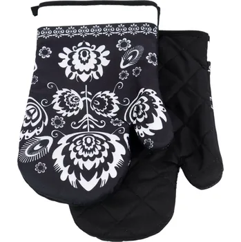 Obraz KUCHYŇSKÉ RUKAVICE S MAGNETEM FOLK KVĚTY ČERNÉ X2
