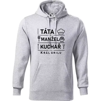 Pánská mikina Táta manžel kuchař král grilu - Mikina pánská Cape s kapucí - 5XL ( Světlešedý Melír )