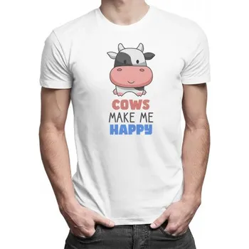 Žertovný předmět Cows make me happy - pánské tričko s potiskem- Tričkový.cz