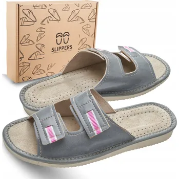 Dámské pantofle Pantofle Dámské Šedé Kožené Domácí Pevné Pohodlné Bačkory Odolné vel. 41